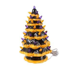 Milltown Merchants Christmas Tree Black Orange Purple Ceramic Lights Up Tree
